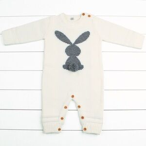 18 Months Cream Sweater Baby Onesie with Gray Bunny Design